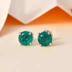 Emeraldine Quartz Solitaire Earrings with Push Back in Platinum Overlay Sterling Silver 3.32 Ct