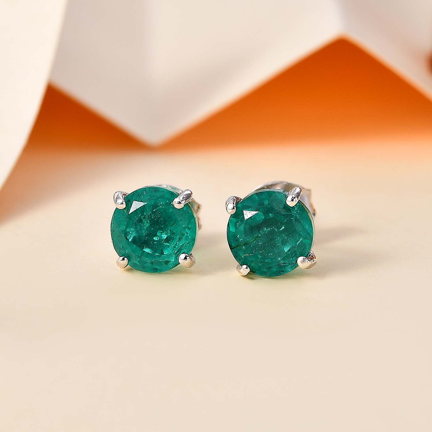 Emeraldine Triplet Quartz Solitaire Stud Push Post Earrings in Platinum Overlay Sterling Silver 3.446 Ct. 7826378 2