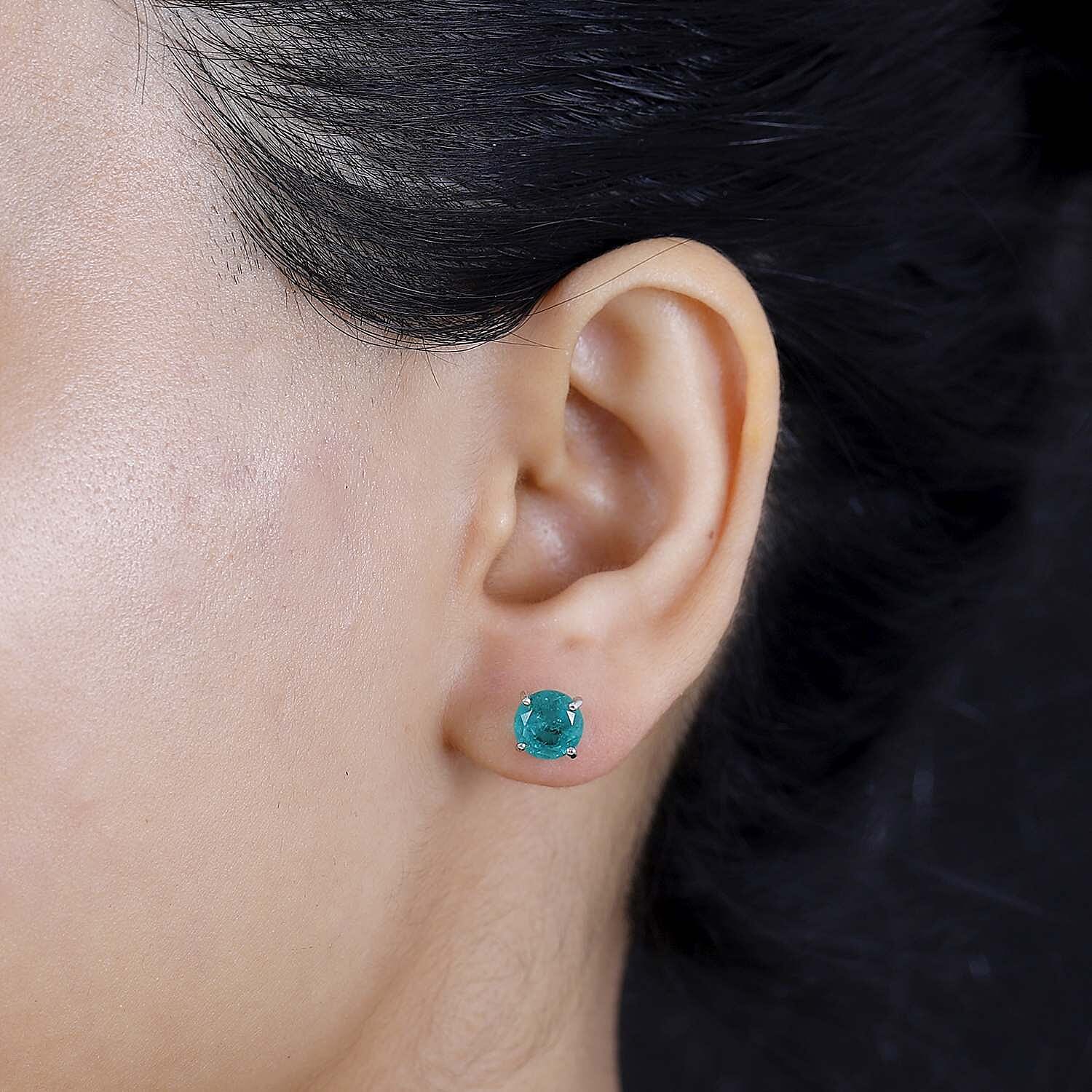 Emeraldine Triplet Quartz Solitaire Stud Push Post Earrings in Platinum Overlay Sterling Silver 3.446 Ct. 7826378 3