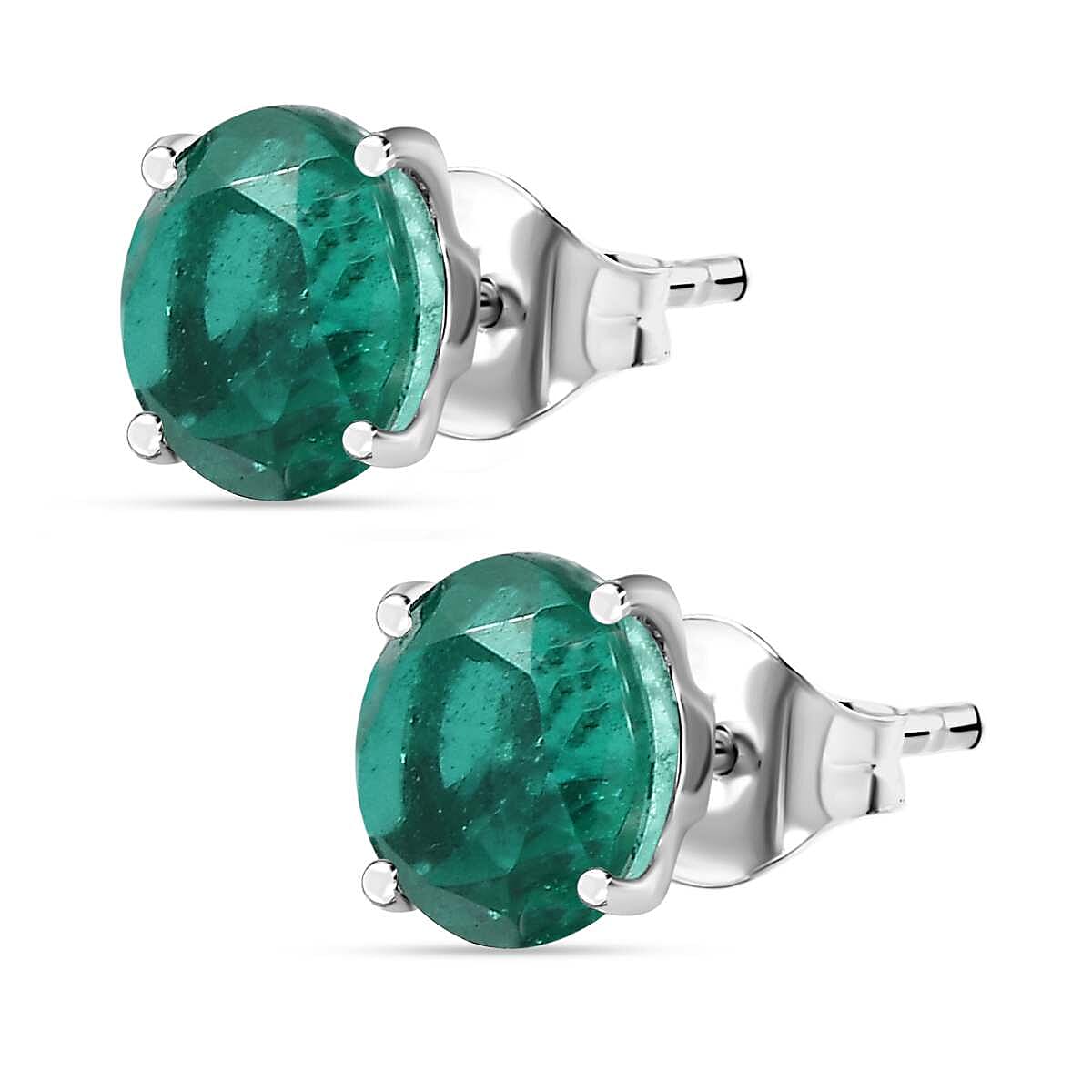 Emeraldine Triplet Quartz Solitaire Stud Push Post Earrings in Platinum Overlay Sterling Silver 3.446 Ct. 7826378 4