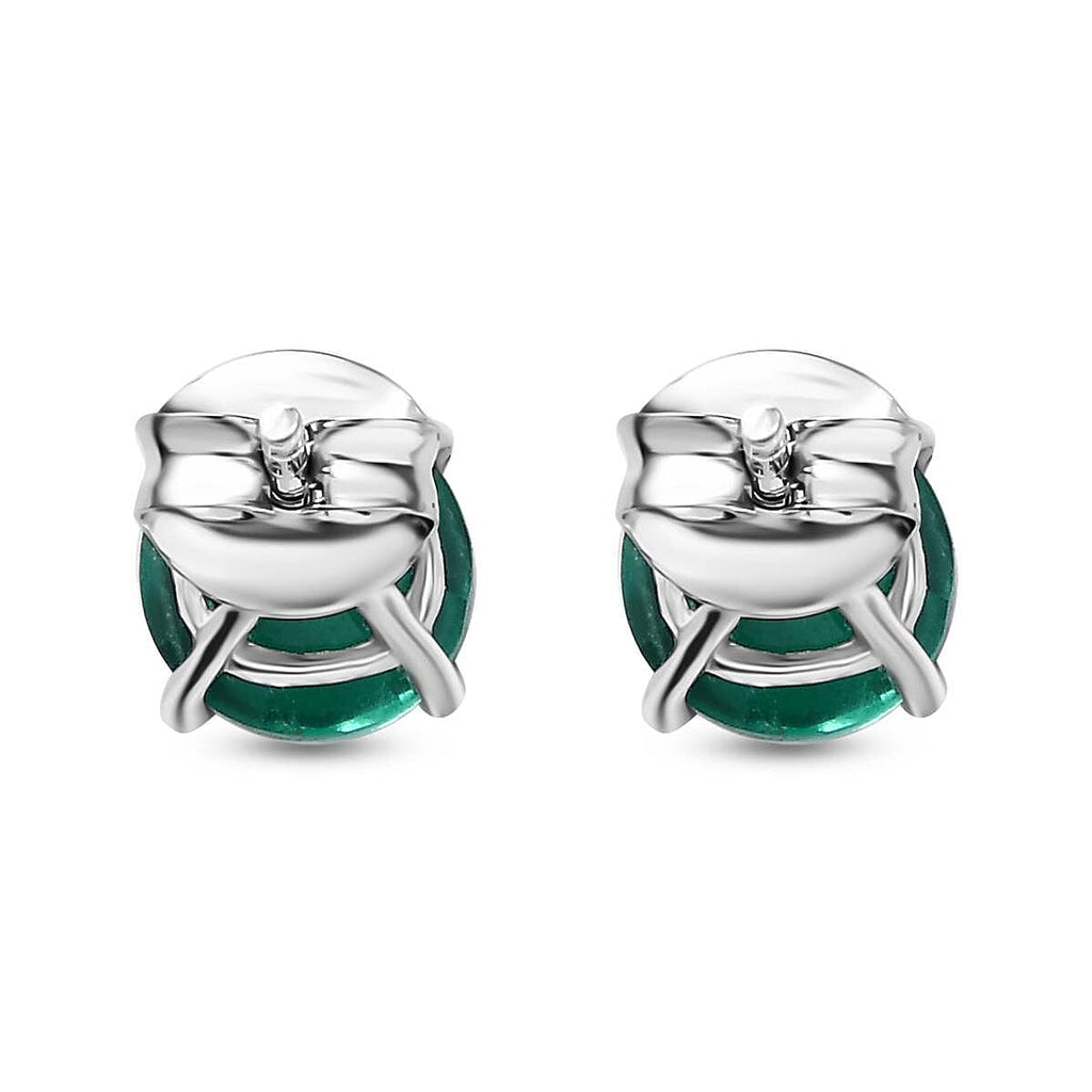 Emeraldine Quartz Solitaire Earrings with Push Back in Platinum Overlay Sterling Silver 3.32 Ct
