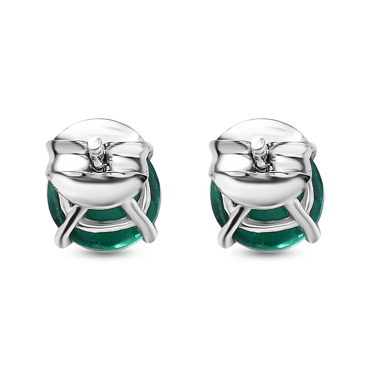 Emeraldine Triplet Quartz Solitaire Stud Push Post Earrings in Platinum Overlay Sterling Silver 3.446 Ct. 7826378 6