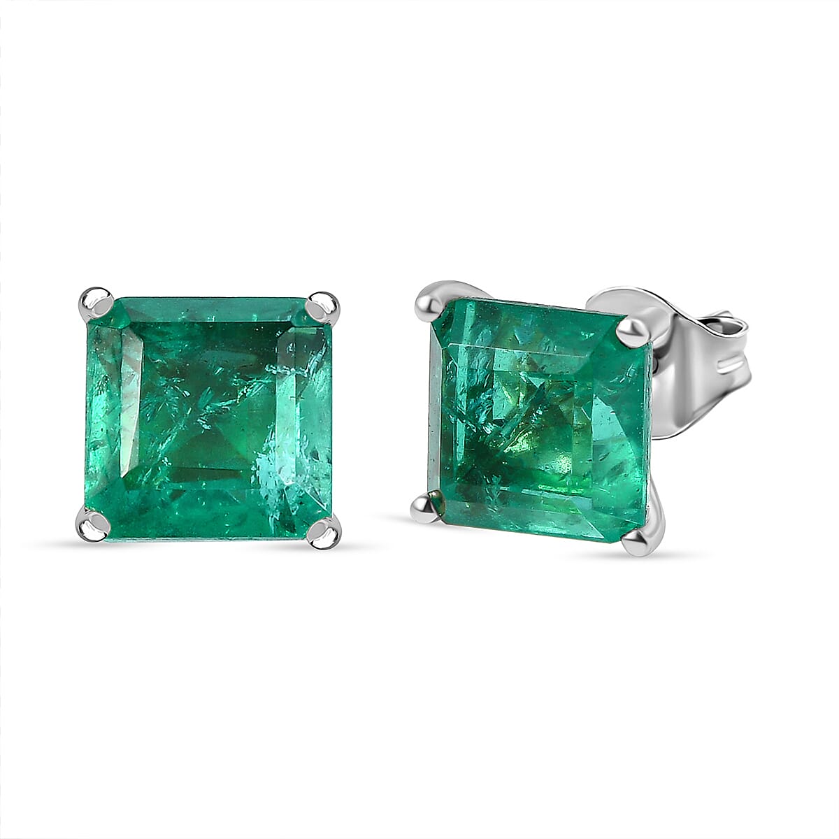 Emeraldine Triplet Quartz Solitaire Stud Push Post Earring in Platinum Overlay Sterling Silver 6.07 Ct. 8066576 0