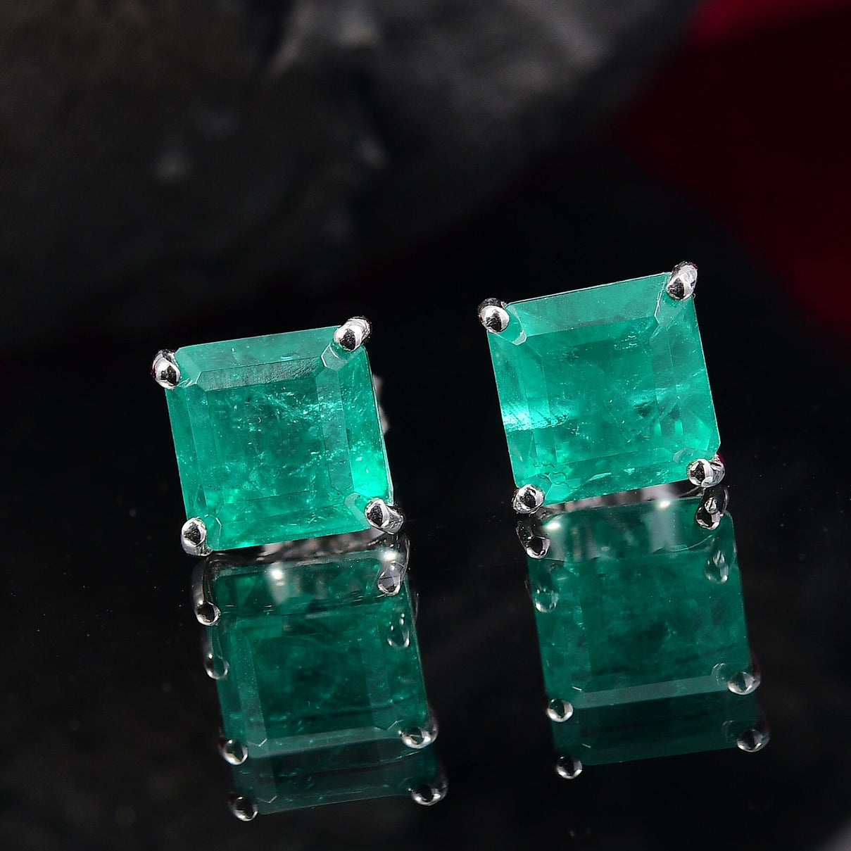 Emeraldine Triplet Quartz Solitaire Stud Push Post Earring in Platinum Overlay Sterling Silver 6.07 Ct. 8066576 2