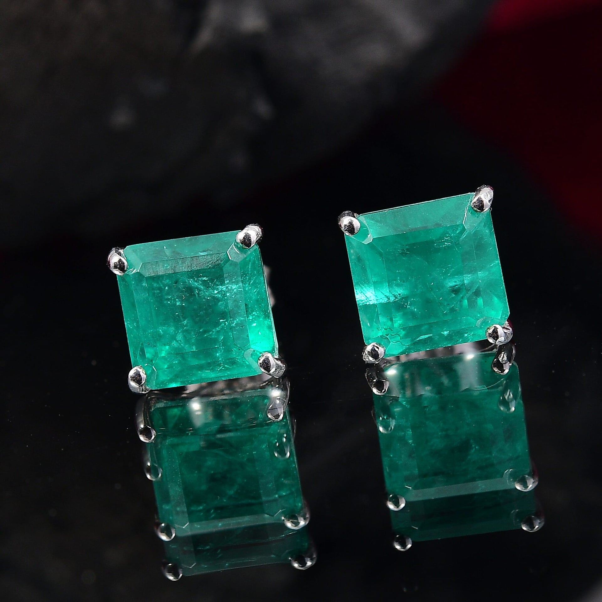 Emeraldine Triplet Quartz Solitaire Stud Push Post Earring in Platinum Overlay Sterling Silver 6.07 Ct. 8066576 2