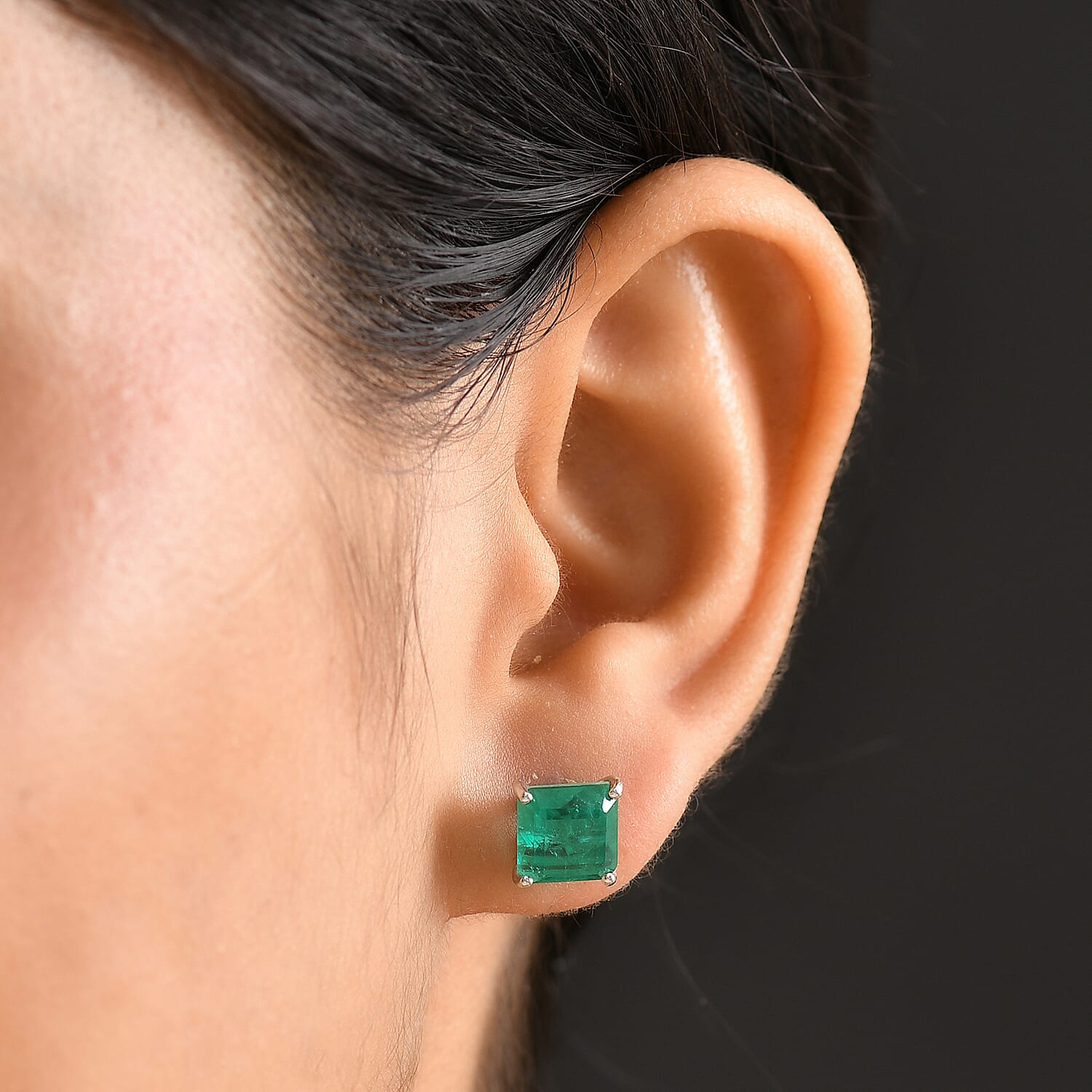 Emeraldine Triplet Quartz Solitaire Stud Push Post Earring in Platinum Overlay Sterling Silver 6.07 Ct. 8066576 3
