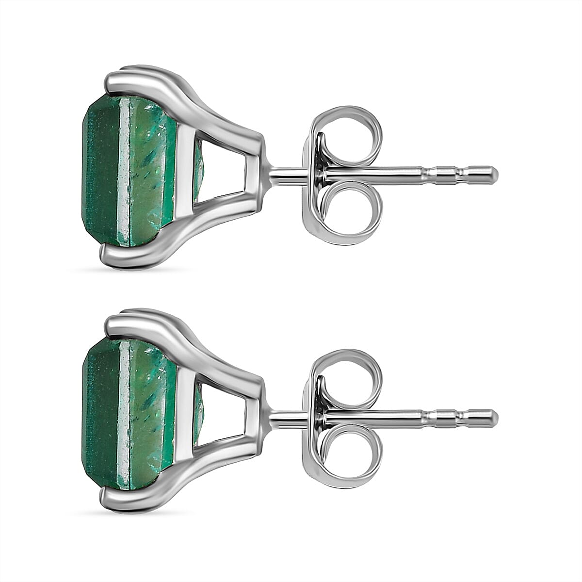 Emeraldine Triplet Quartz Solitaire Stud Push Post Earring in Platinum Overlay Sterling Silver 6.07 Ct. 8066576 4