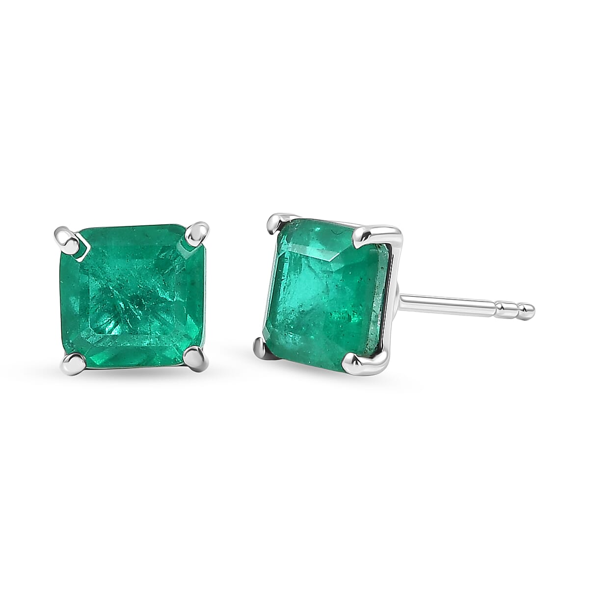 Emeraldine Triplet Quartz Solitaire Stud Push Post Earring in Platinum Overlay Sterling Silver 3.35 Ct. V32372591 0