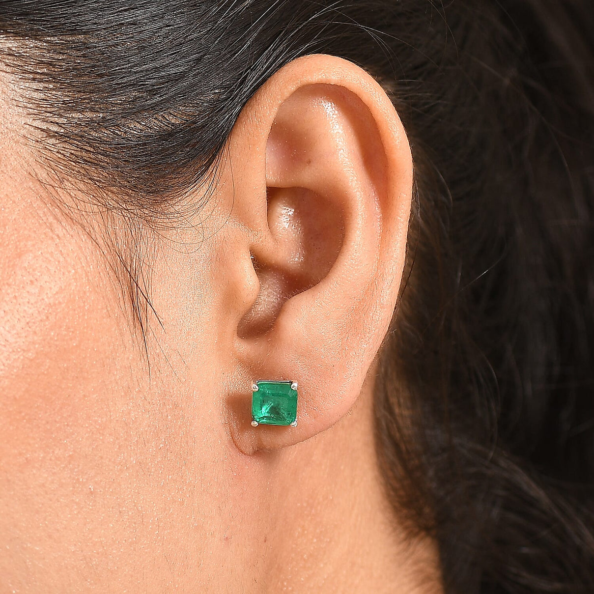 Emeraldine Triplet Quartz Solitaire Stud Push Post Earring in Platinum Overlay Sterling Silver 3.35 Ct. V32372591 2