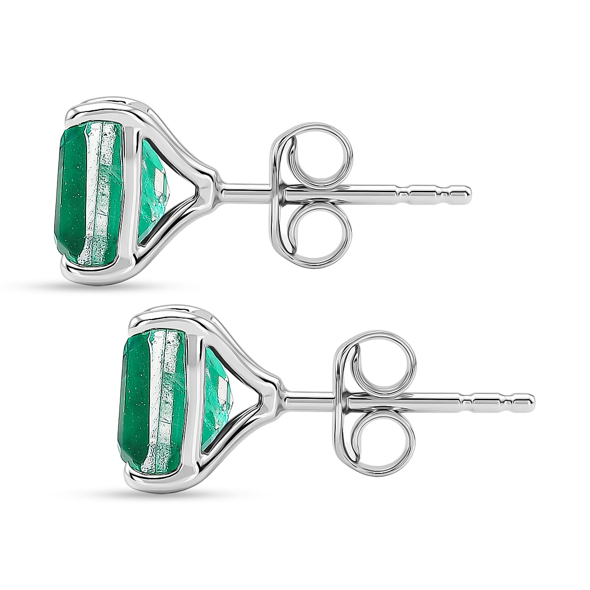 Emeraldine Triplet Quartz Solitaire Stud Push Post Earring in Platinum Overlay Sterling Silver 3.35 Ct. V32372591 4