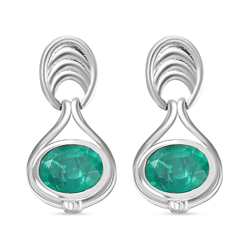 Emeraldine Quartz Solitaire Earrings in Rhodium Overlay Sterling Silver 3.20 Ct