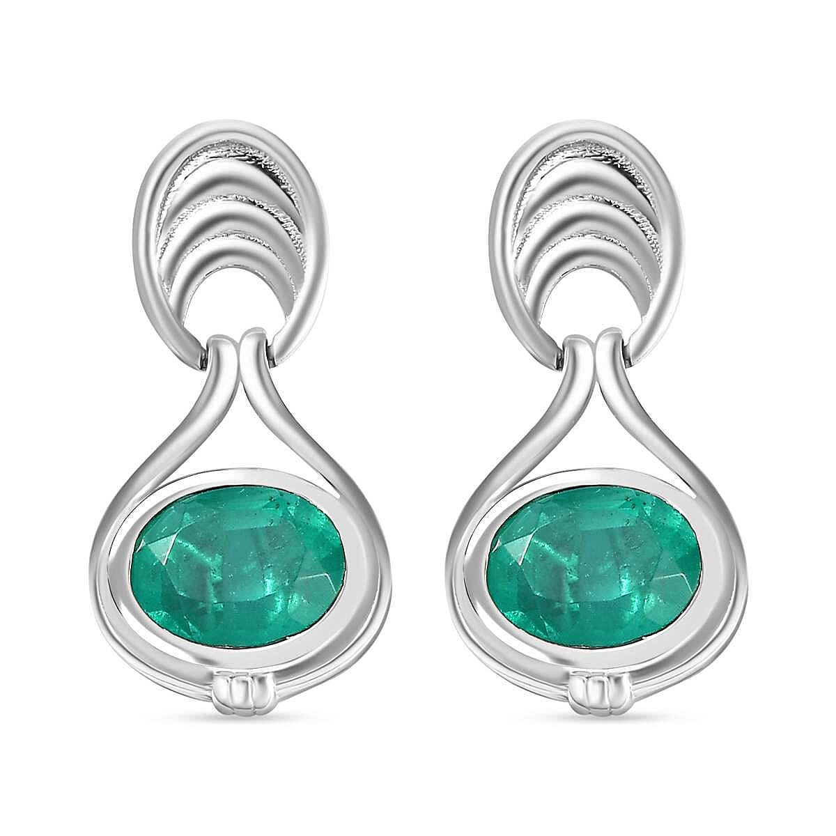 Emeraldine Triplet Quartz Solitaire Push Post Earrings in Rhodium Plated Sterling Silver 3.196 Ct. 7817836 0