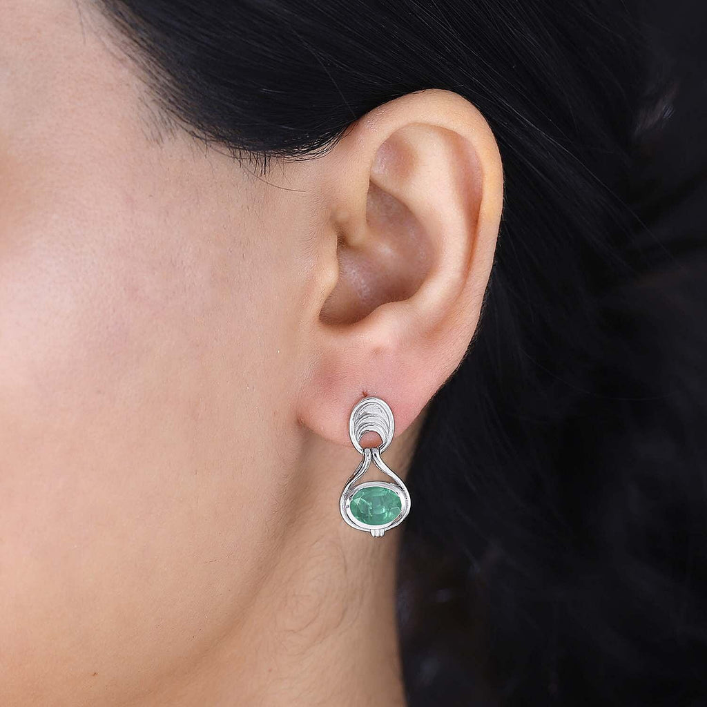 Emeraldine Quartz Solitaire Earrings in Rhodium Overlay Sterling Silver 3.20 Ct