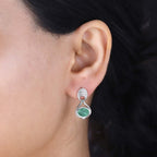 Emeraldine Quartz Solitaire Earrings in Rhodium Overlay Sterling Silver 3.20 Ct