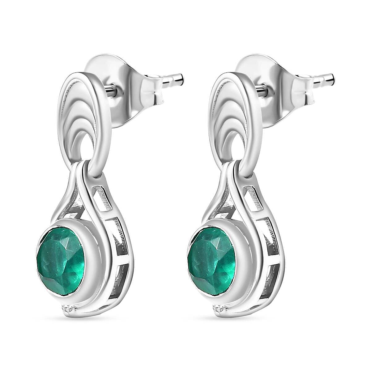 Emeraldine Triplet Quartz Solitaire Push Post Earrings in Rhodium Plated Sterling Silver 3.196 Ct. 7817836 4