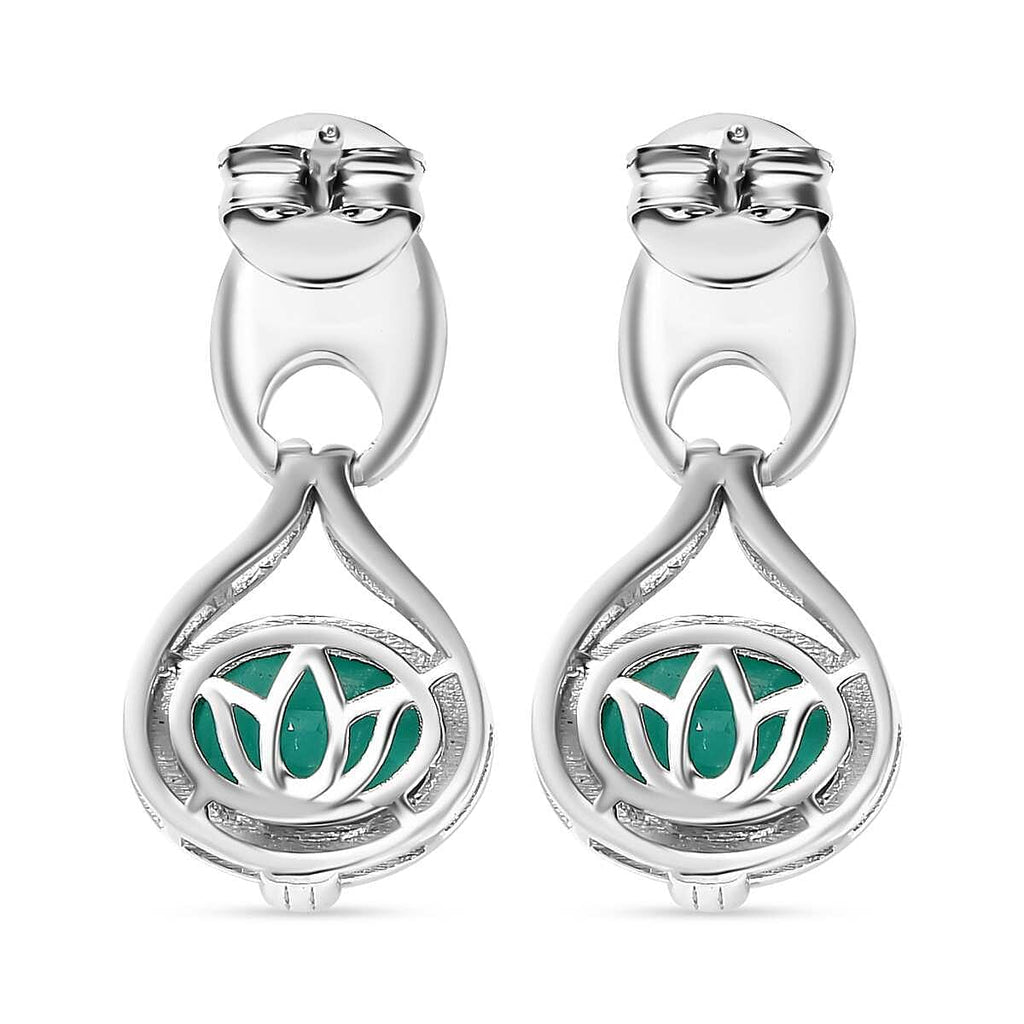 Emeraldine Quartz Solitaire Earrings in Rhodium Overlay Sterling Silver 3.20 Ct