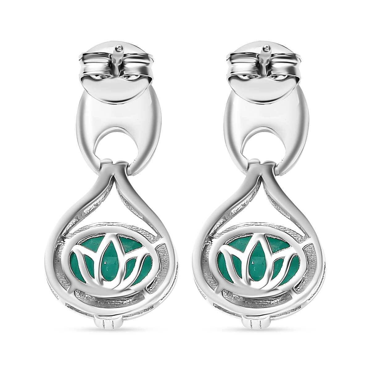 Emeraldine Triplet Quartz Solitaire Push Post Earrings in Rhodium Plated Sterling Silver 3.196 Ct. 7817836 5