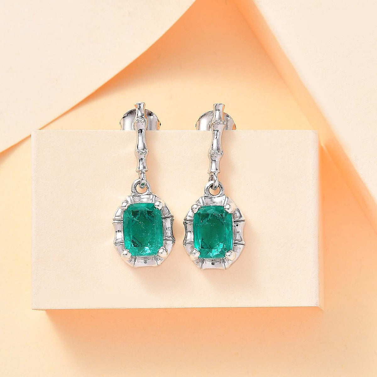 Emeraldine Triplet Quartz Solitaire Dangle Push Post Earrings in Rhodium Plated Sterling Silver3.648 Ct. 7824073 2