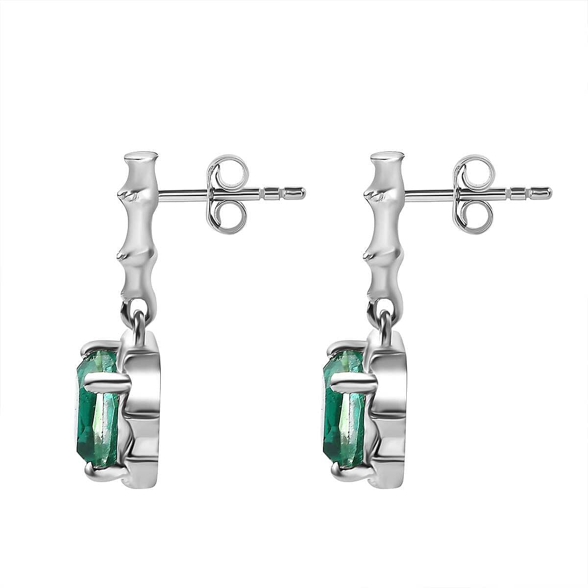 Emeraldine Triplet Quartz Solitaire Dangle Push Post Earrings in Rhodium Plated Sterling Silver3.648 Ct. 7824073 5