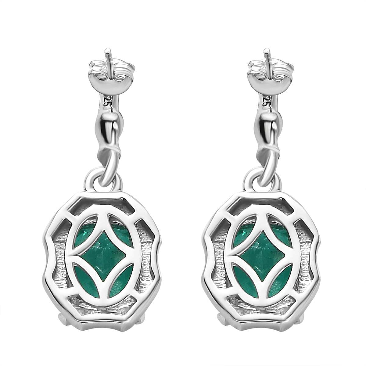Emeraldine Triplet Quartz Solitaire Dangle Push Post Earrings in Rhodium Plated Sterling Silver3.648 Ct. 7824073 6