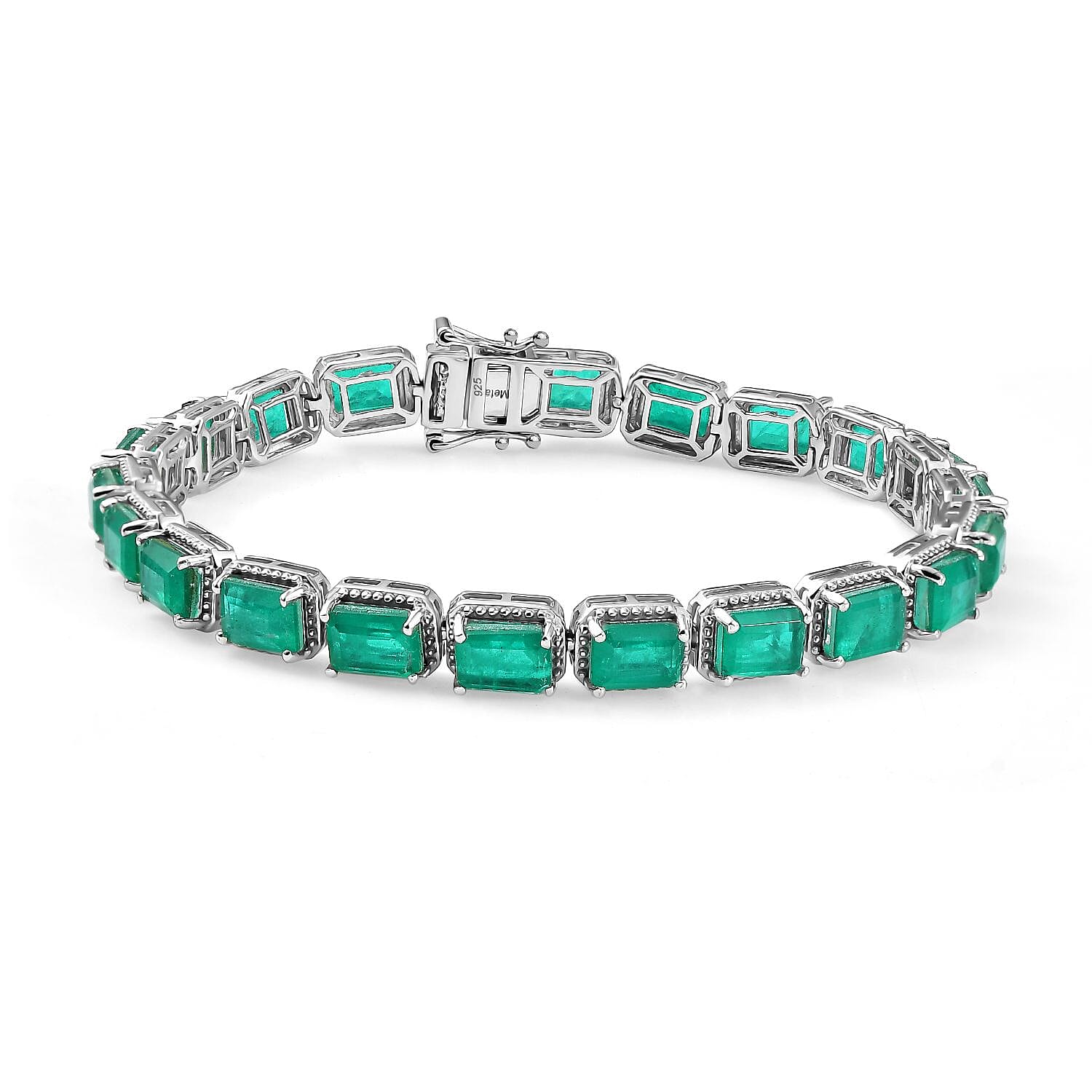 Emeraldine Triplet Quartz Tennis Bracelet (Size 7) with GB Lock Box in Rhodium Overlay Sterling Silver 22.36 Ct, Silver Wt. 13.60 Gms. 8059347 0