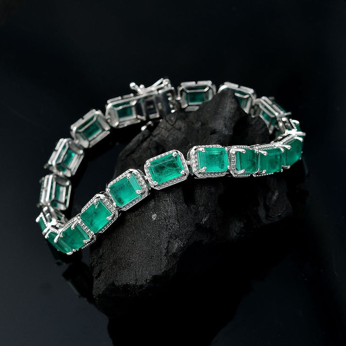Emeraldine Triplet Quartz Tennis Bracelet (Size 7) with GB Lock Box in Rhodium Overlay Sterling Silver 22.36 Ct, Silver Wt. 13.60 Gms. 8059347 2