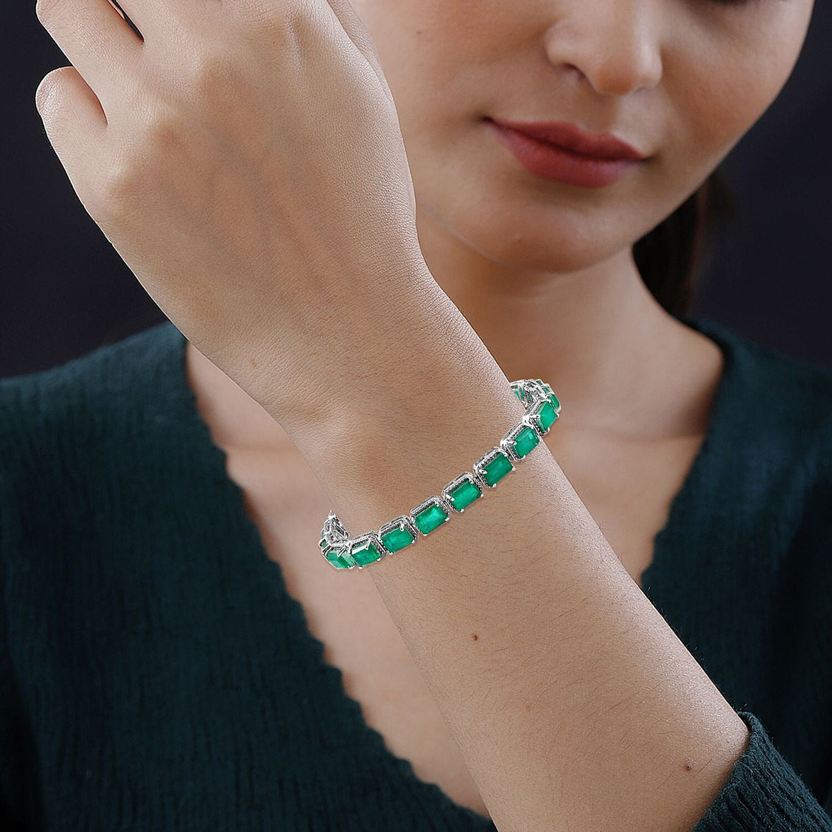 Emeraldine Triplet Quartz Tennis Bracelet (Size 7) with GB Lock Box in Rhodium Overlay Sterling Silver 22.36 Ct, Silver Wt. 13.60 Gms. 8059347 2