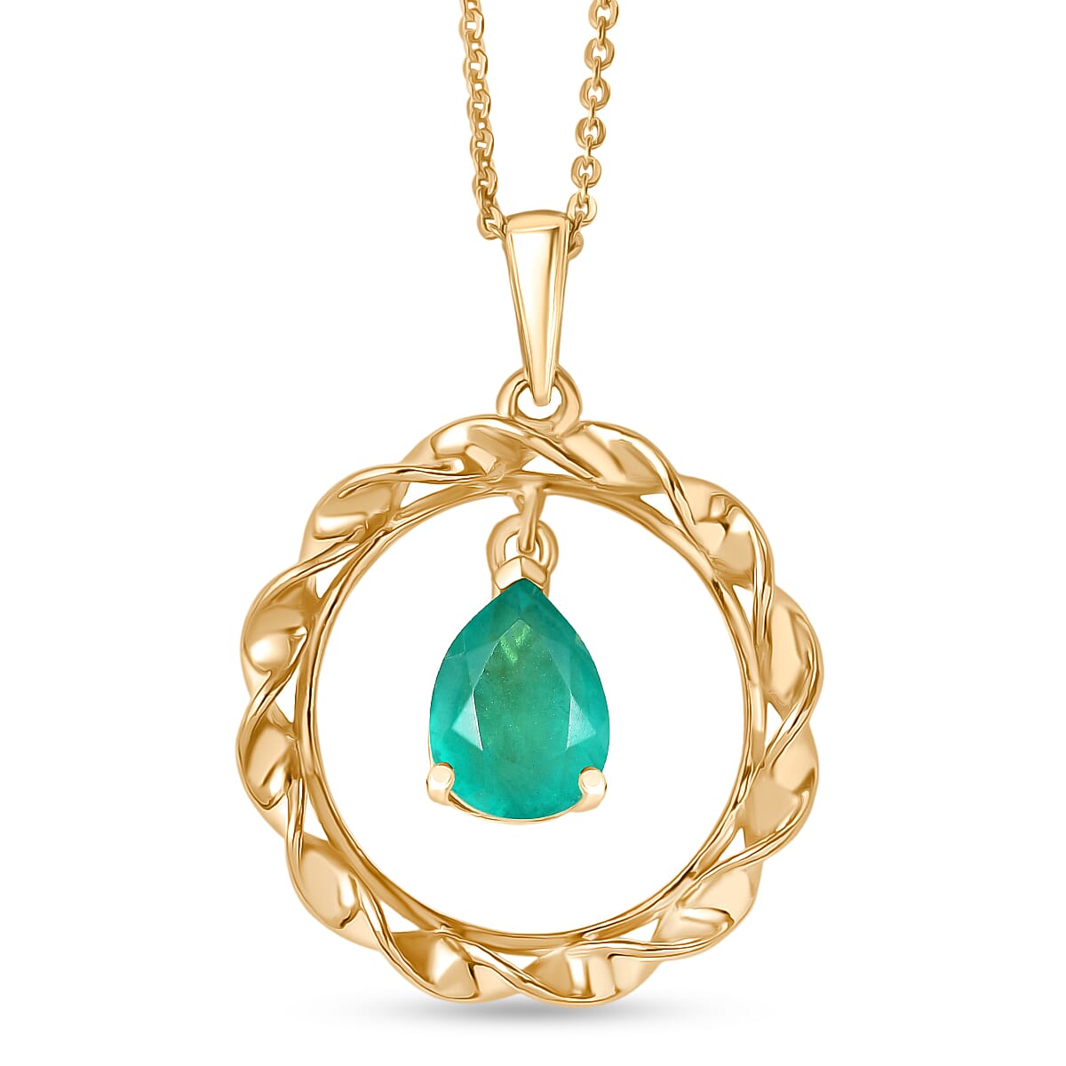 D'Joy Emeraldine Triplet Quartz Chain &amp; Circle Pendant in Yellow Gold Plated Sterling Silver 1.51 Ct. 4439155 0