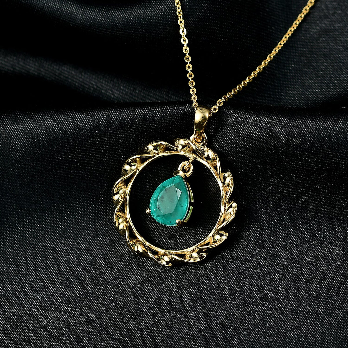 D'Joy Emeraldine Triplet Quartz Chain &amp; Circle Pendant in Yellow Gold Plated Sterling Silver 1.51 Ct. 4439155 2