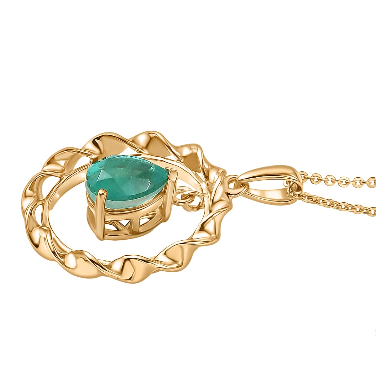 D'Joy Emeraldine Triplet Quartz Chain &amp; Circle Pendant in Yellow Gold Plated Sterling Silver 1.51 Ct. 4439155 4