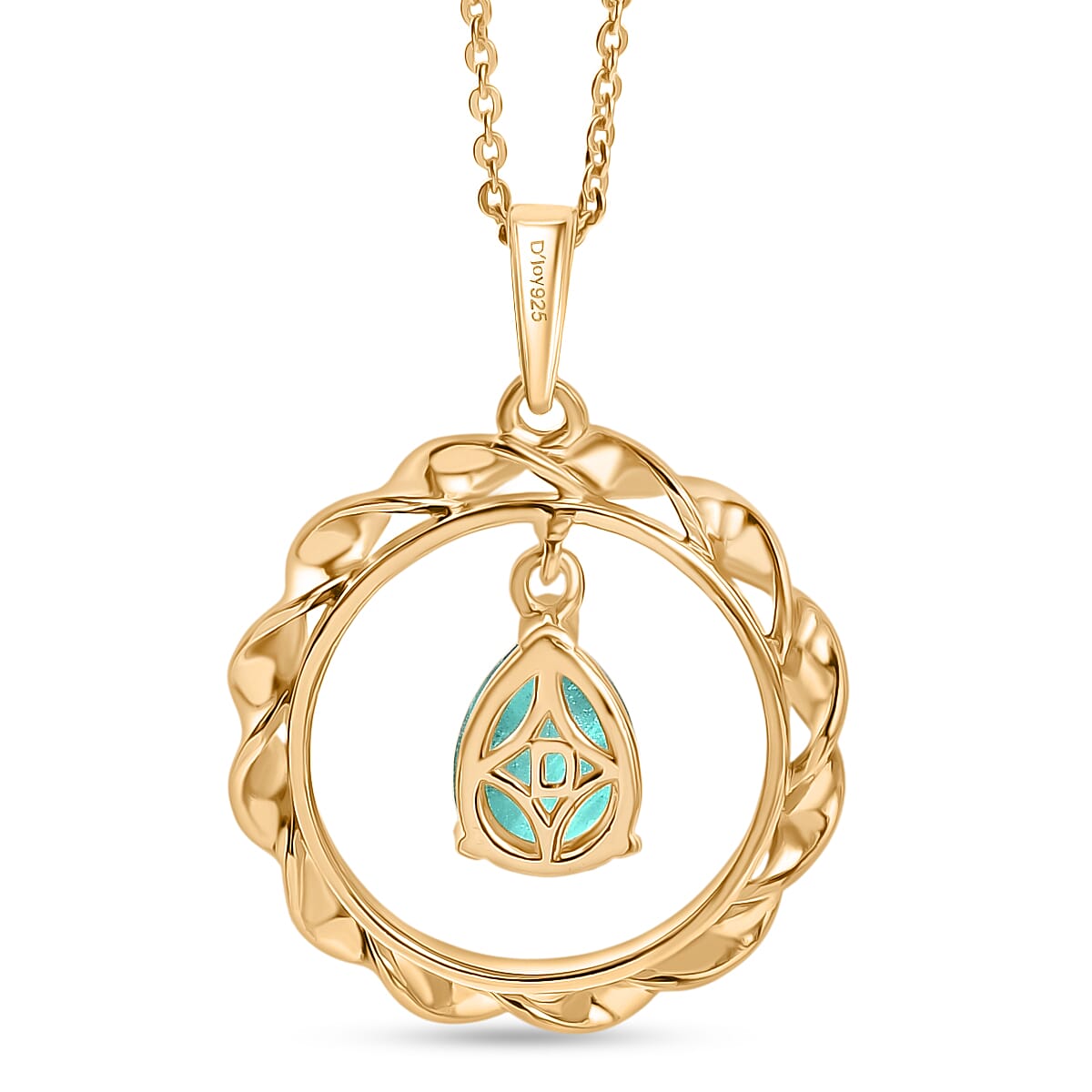 D'Joy Emeraldine Triplet Quartz Chain &amp; Circle Pendant in Yellow Gold Plated Sterling Silver 1.51 Ct. 4439155 5