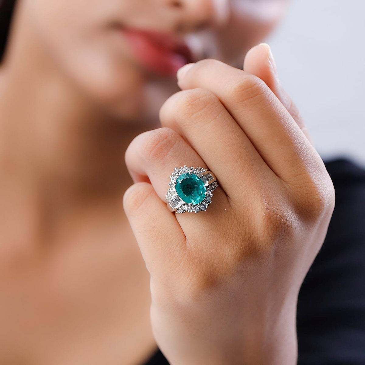Emeraldine Triplet Quartz &amp; Natural Zircon Ring in Platinum Overlay Sterling Silver 7.51 Ct. 7533528 2