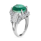 Emeraldine Triplet Quartz & Natural Zircon Ring in Platinum Overlay Sterling Silver 7.51 Ct.