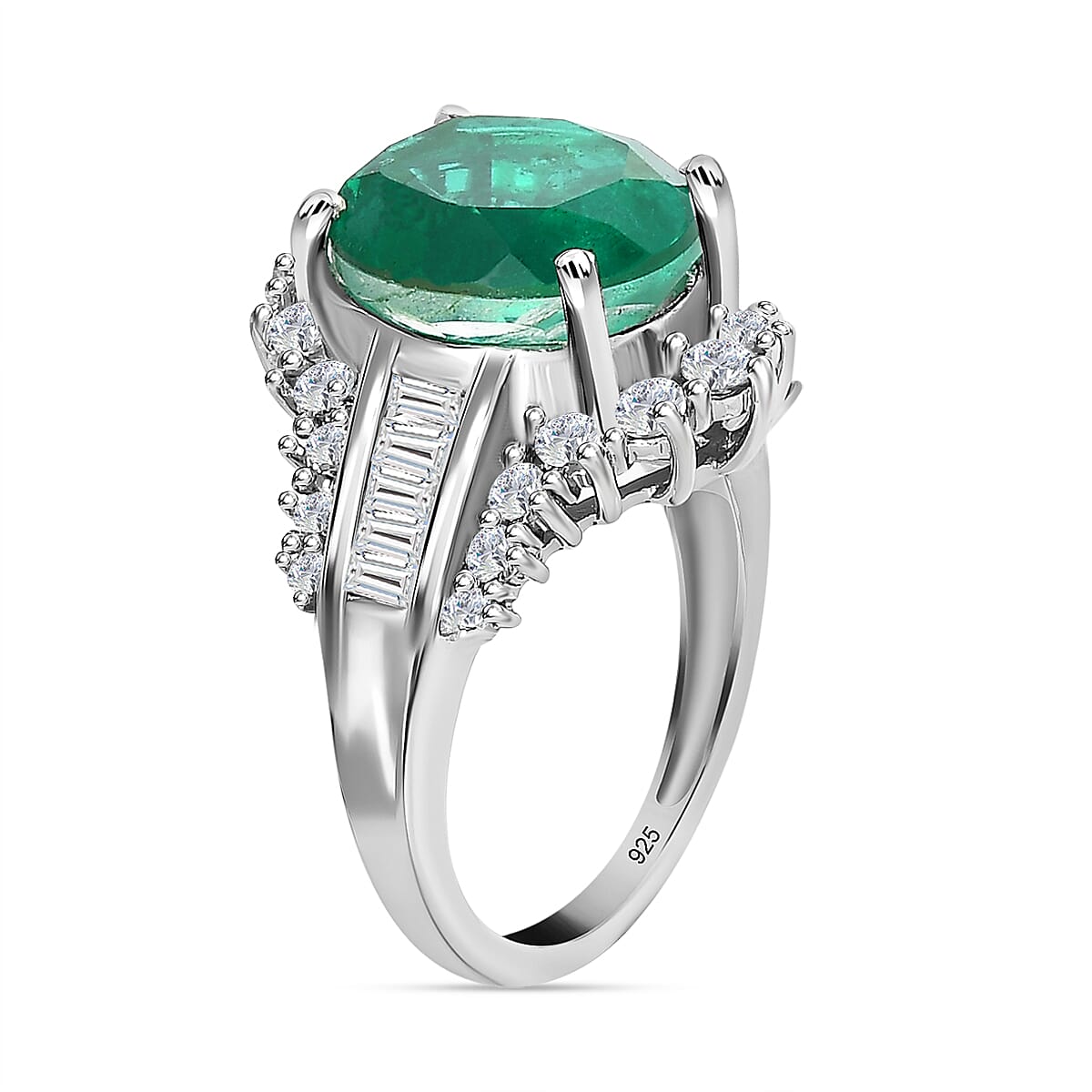 Emeraldine Triplet Quartz &amp; Natural Zircon Ring in Platinum Overlay Sterling Silver 7.51 Ct. 7533528 3