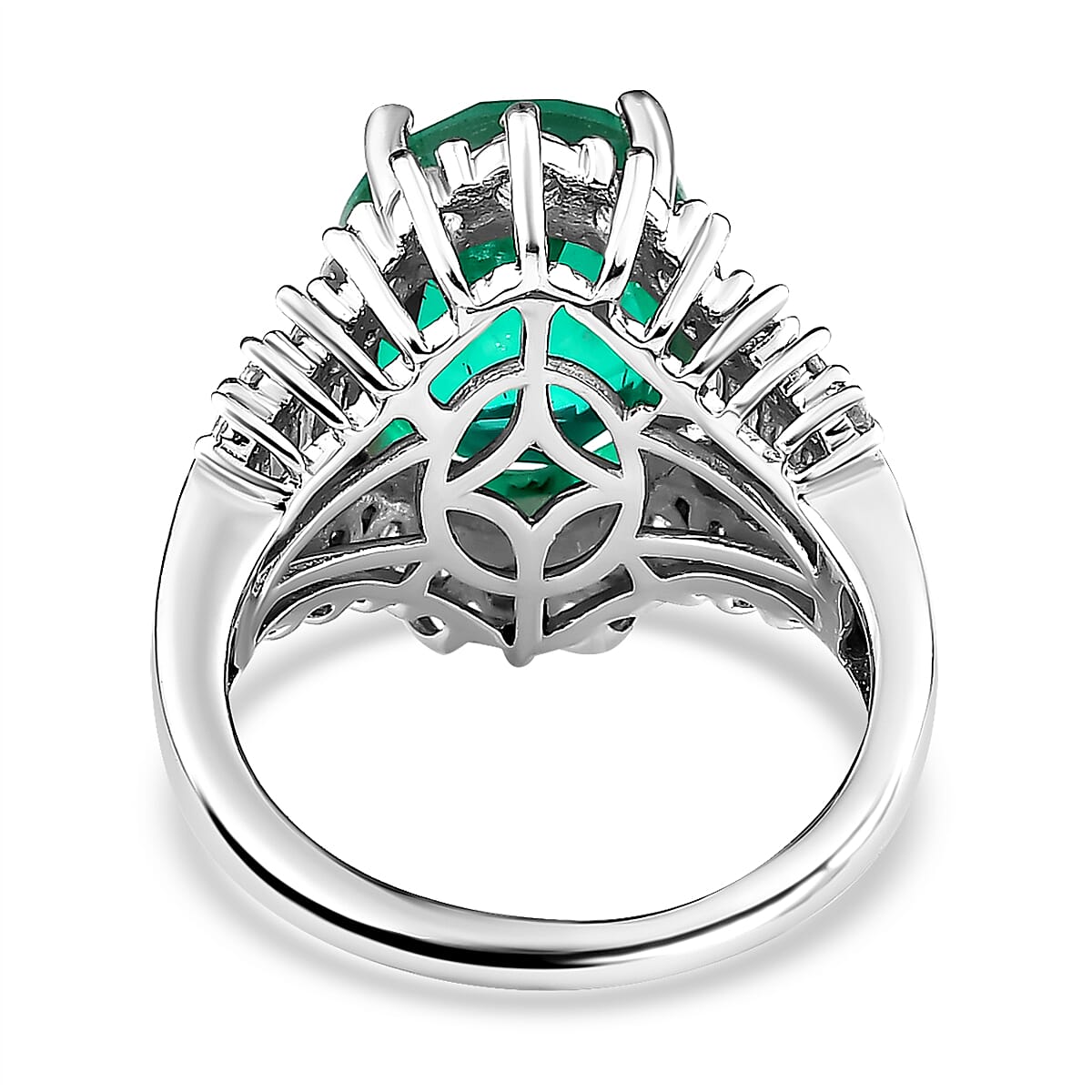 Emeraldine Triplet Quartz &amp; Natural Zircon Ring in Platinum Overlay Sterling Silver 7.51 Ct. 7533528 4