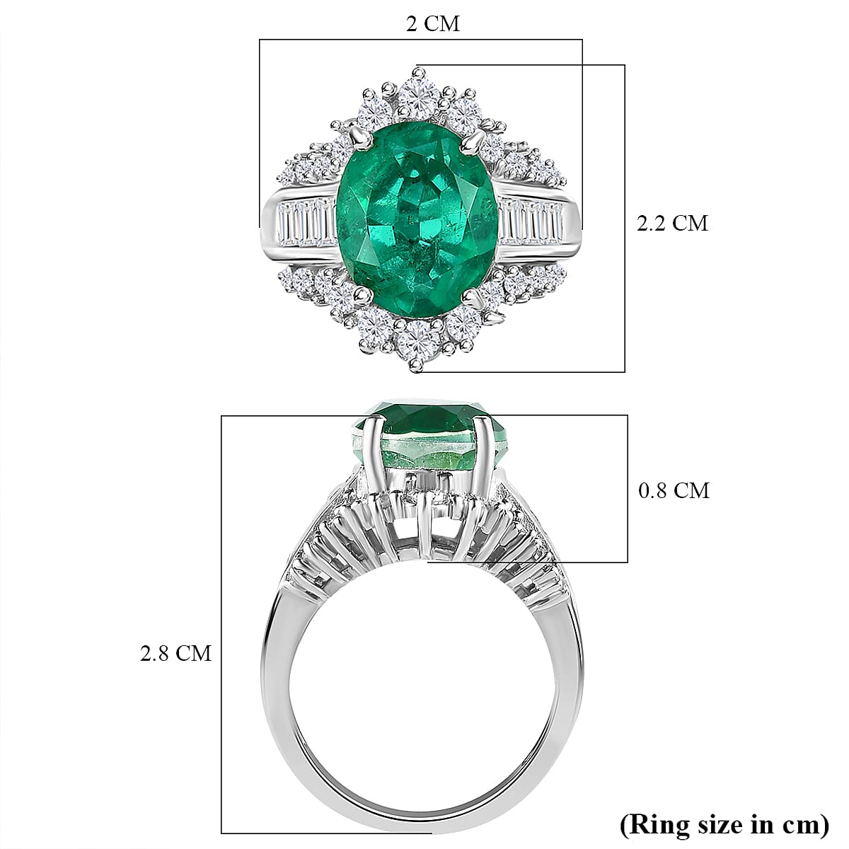 Emeraldine Triplet Quartz &amp; Natural Zircon Ring in Platinum Overlay Sterling Silver 7.51 Ct. 7533528 5