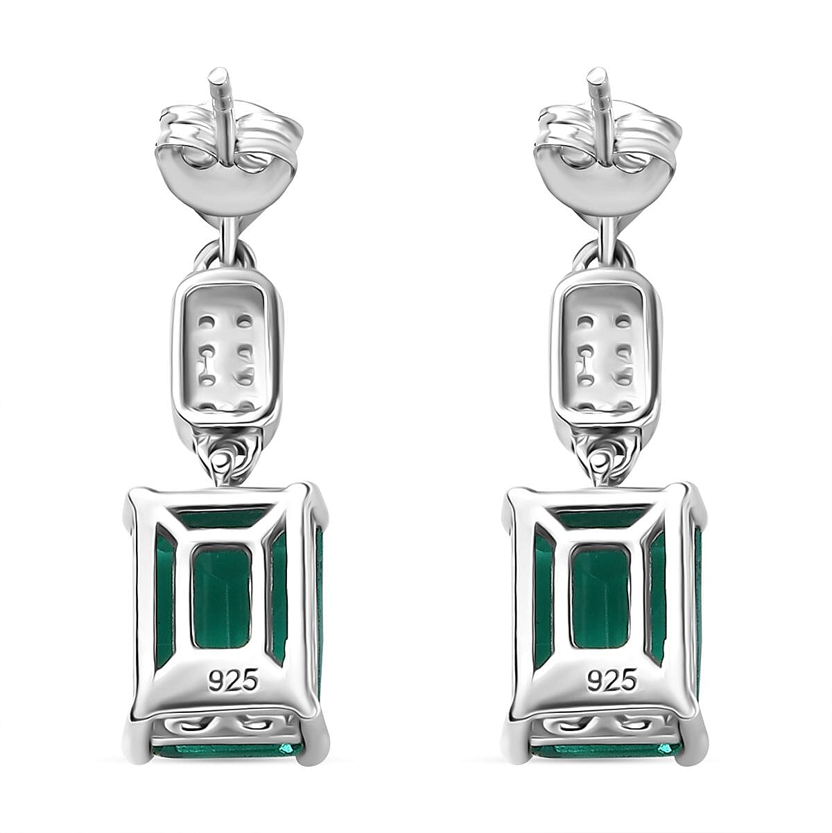 Emeraldine Triplet Quartz &amp; White Zircon Dangling Earring with Push Back in Rhodium Overlay Sterling Silver 3.64 Ct. 8068973 5