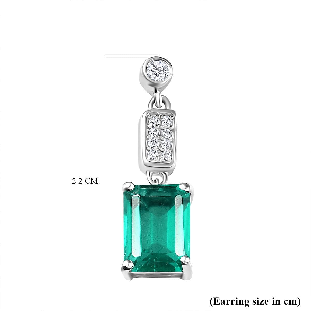 Emeraldine Triplet Quartz &amp; White Zircon Dangling Earring with Push Back in Rhodium Overlay Sterling Silver 3.64 Ct. 8068973 6