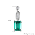 Emeraldine Triplet Quartz & White Zircon Dangling Earring with Push Back in Rhodium Overlay Sterling Silver 3.64 Ct.