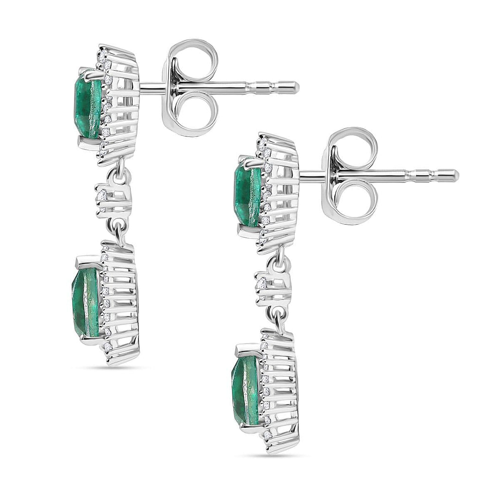 Emeraldine Triplet Quartz & White Zircon Dangling Earring with Push Back in Rhodium Overlay Sterling Silver 5.29 Ct.