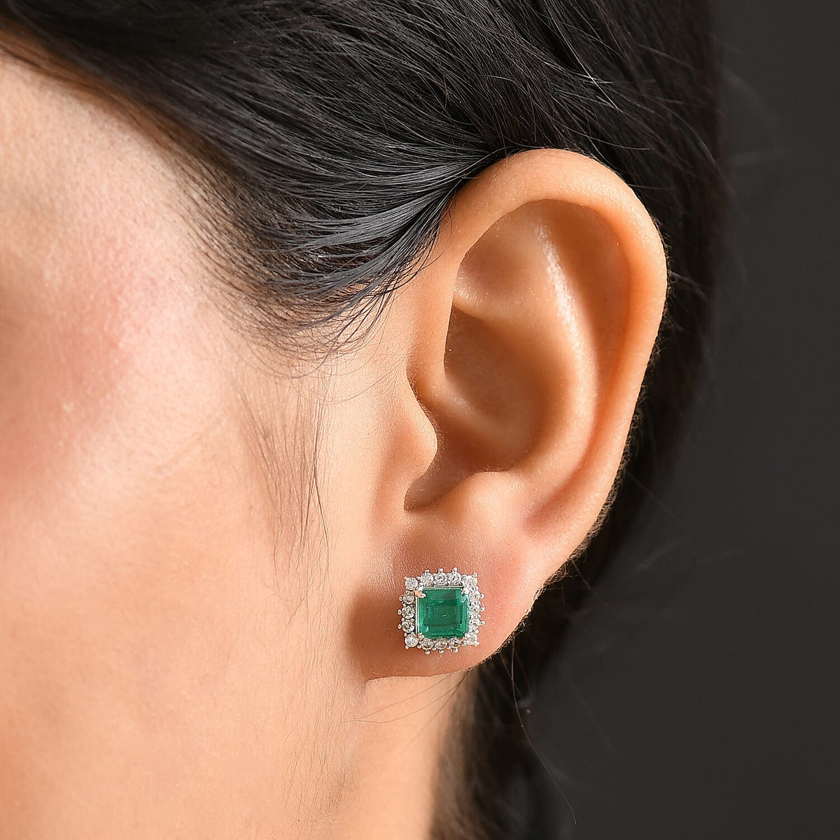 Emeraldine Triplet Quartz &amp; White Zircon Earring with Push Back in Rhodium Overlay Sterling Silver 3.04 Ct. 8068938 3