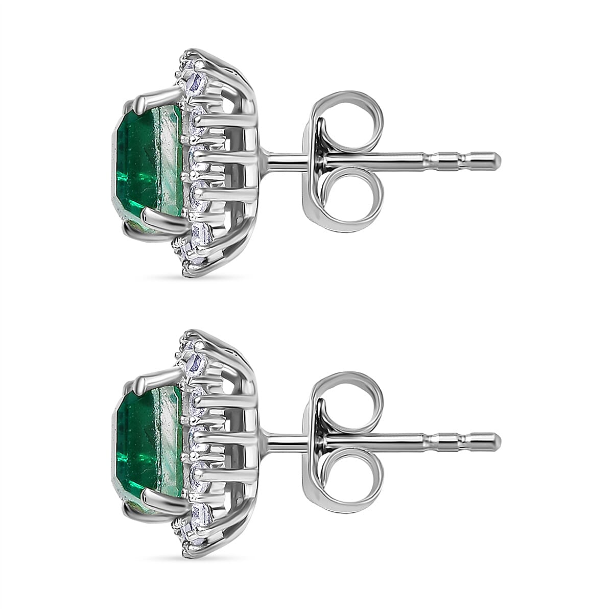 Emeraldine Triplet Quartz &amp; White Zircon Earring with Push Back in Rhodium Overlay Sterling Silver 3.04 Ct. 8068938 4