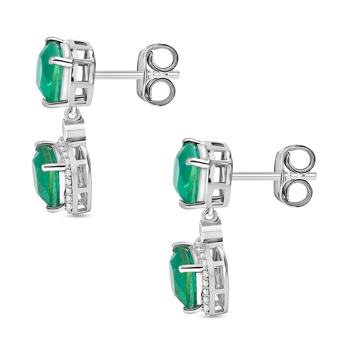 Emeraldine Triplet Quartz &amp; White Zircon Earring with Push Back in Rhodium Overlay Sterling Silver 7.54 Ct. 8074682 4