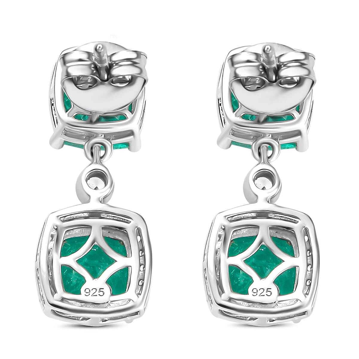 Emeraldine Triplet Quartz &amp; White Zircon Earring with Push Back in Rhodium Overlay Sterling Silver 7.54 Ct. 8074682 5
