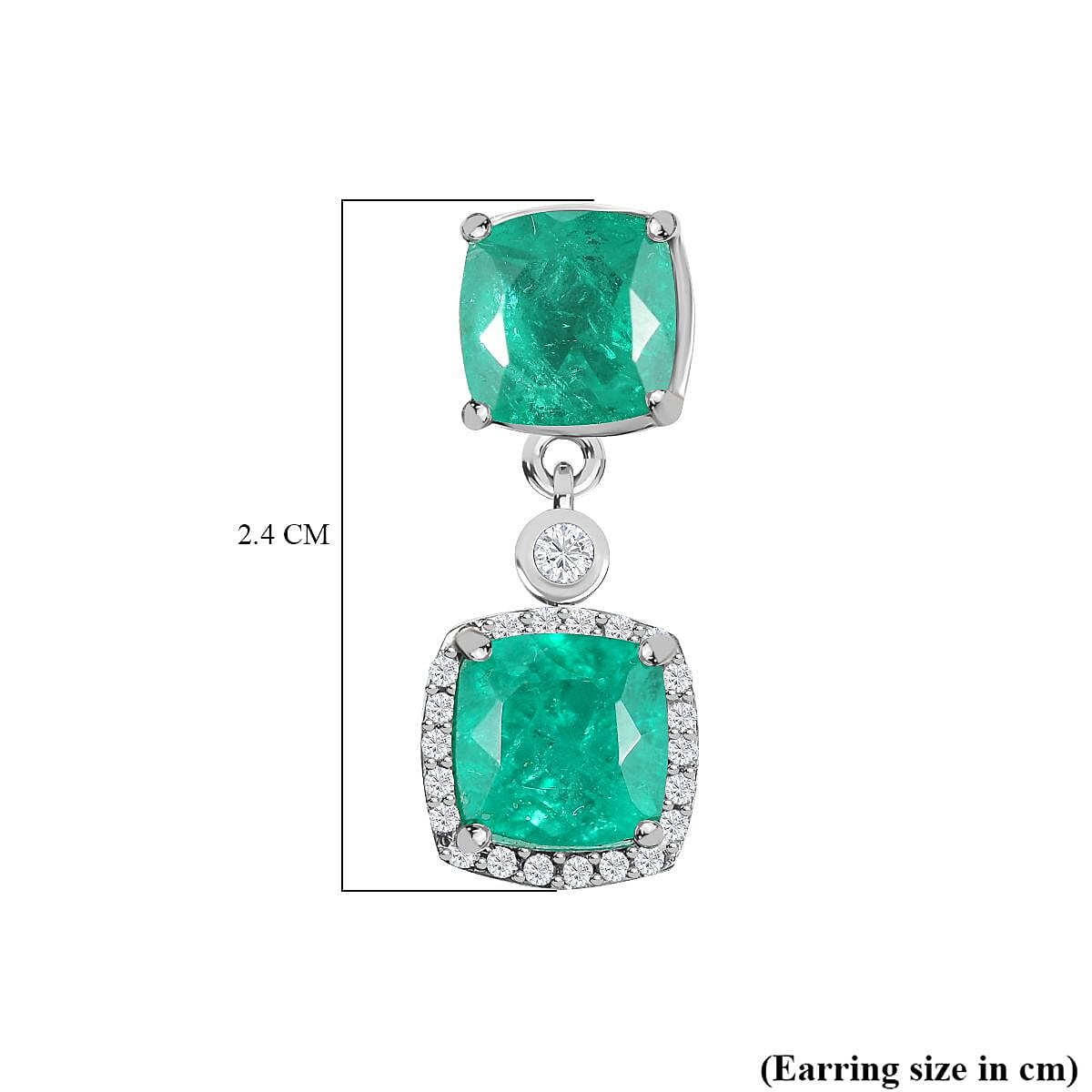 Emeraldine Triplet Quartz &amp; White Zircon Earring with Push Back in Rhodium Overlay Sterling Silver 7.54 Ct. 8074682 6