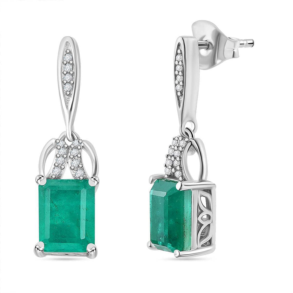 Emeraldine Quartz,  Zircon Earring in Rhodium Overlay Sterling Silver 5.08 ct