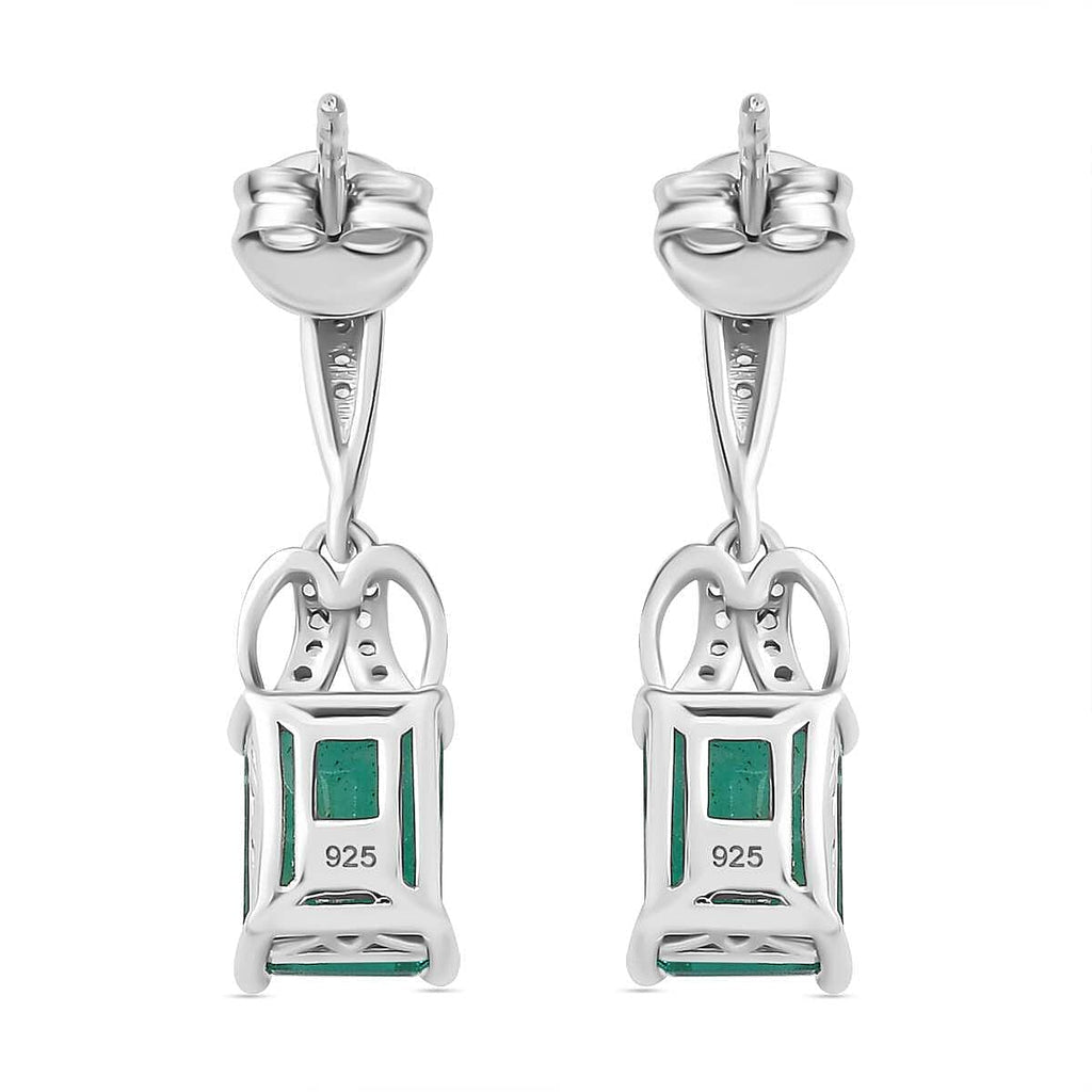 Emeraldine Quartz,  Zircon Earring in Rhodium Overlay Sterling Silver 5.08 ct