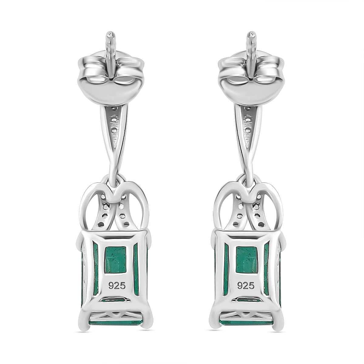Emeraldine Triplet Quartz, White Zircon Fancy Dangle Earrings in Rhodium Plated Sterling Silver 7824066 5
