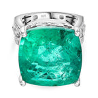 Emeraldine Quartz & Natural Zircon Ring in Rhodium Overlay Sterling Silver 26.90 Ct, Silver Wt. 5.99 Gms.