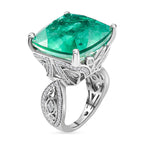 Emeraldine Quartz & Natural Zircon Ring in Rhodium Overlay Sterling Silver 26.90 Ct, Silver Wt. 5.99 Gms.